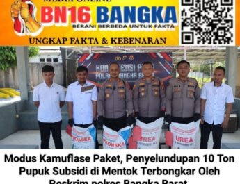 Polres Bangka Barat Bongkar Penyelundupan 10 Ton Pupuk Subsidi Bermodus Kamuflase Paket