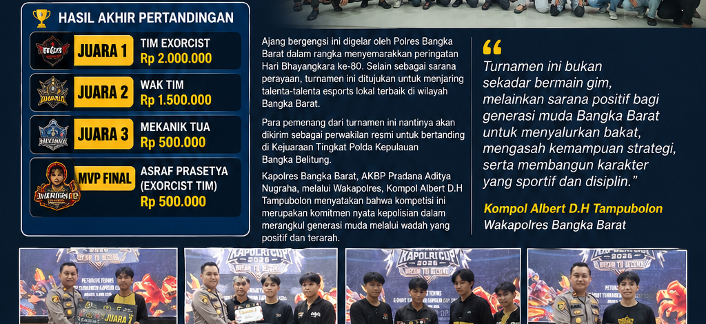Turnamen MLBB Kapolres Bangka Barat Cup 2026 Sukses Digelar, Jaring Atlet Muda Menuju Kapolri Cup