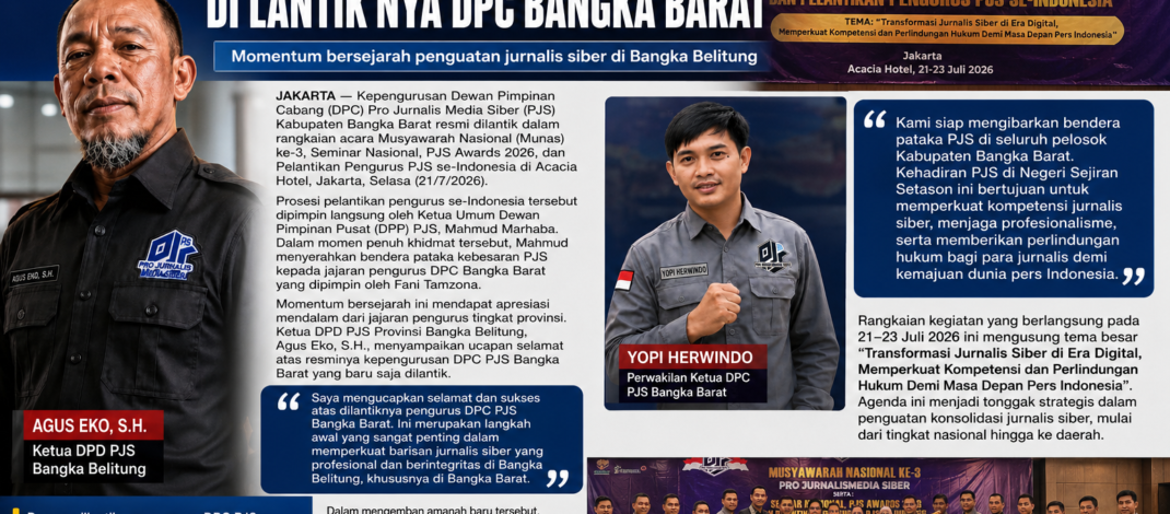 Agus Eko Beri Selamat, DPC PJS Bangka Barat Resmi Dilantik pada Munas ke-3 di Jakarta