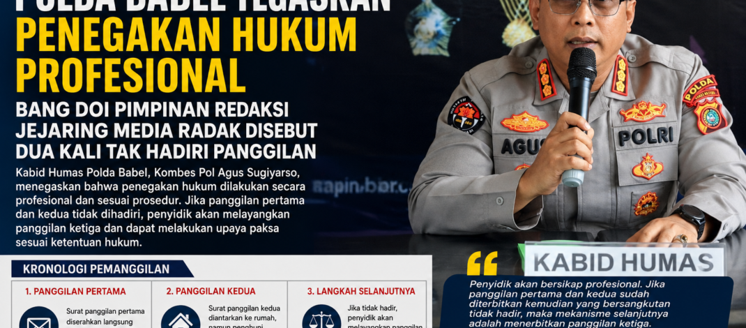 Polda Babel Tegaskan Penegakan Hukum Profesional, Bang Doi Pimpinan Redaksi Jejaring Media Radak Disebut Dua Kali Tak Hadiri Panggilan