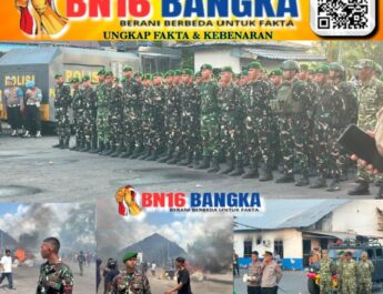Sebagai dari Tugas Penjagaan Negara, Batalyon Infanteri TP 845/KS bersama Kodim 0414/Belitung Amankan Aksi Unjuk Rasa Penambang di PT Timah Tbk Belitung Timur