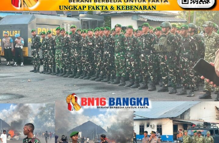 Sebagai dari Tugas Penjagaan Negara, Batalyon Infanteri TP 845/KS bersama Kodim 0414/Belitung Amankan Aksi Unjuk Rasa Penambang di PT Timah Tbk Belitung Timur