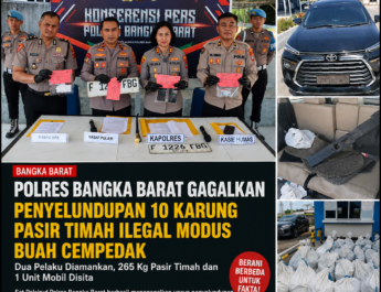 Polres Bangka Barat Gagalkan Penyelundupan 10 Karung Pasir Timah Ilegal Modus Buah Cempedak