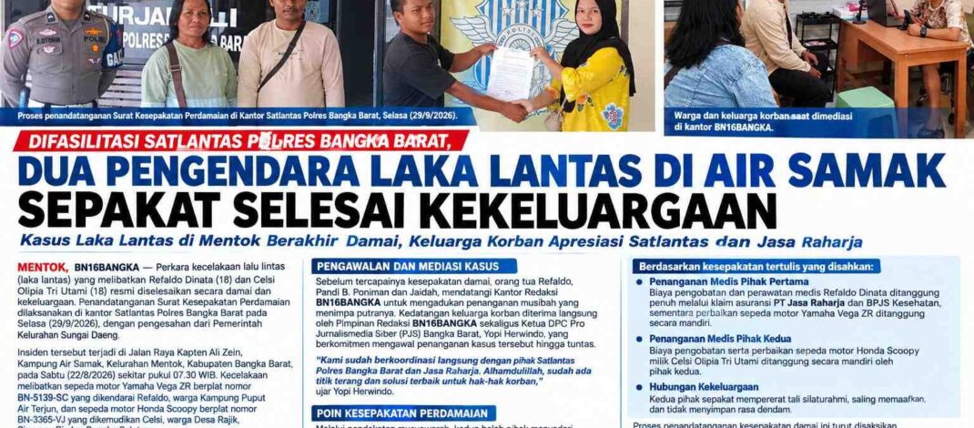 Difasilitasi Satlantas Polres Bangka Barat, Dua Pengendara Laka Lantas di Air Samak Sepakat Selesai Kekeluargaan