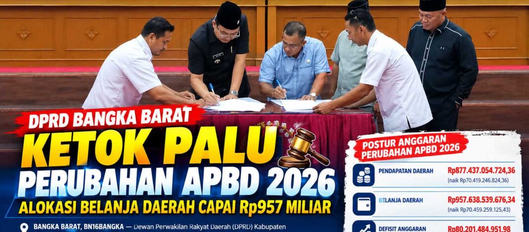 DPRD Bangka Barat Ketok Palu Perubahan APBD 2026, Alokasi Belanja Daerah Capai Rp957 Miliar