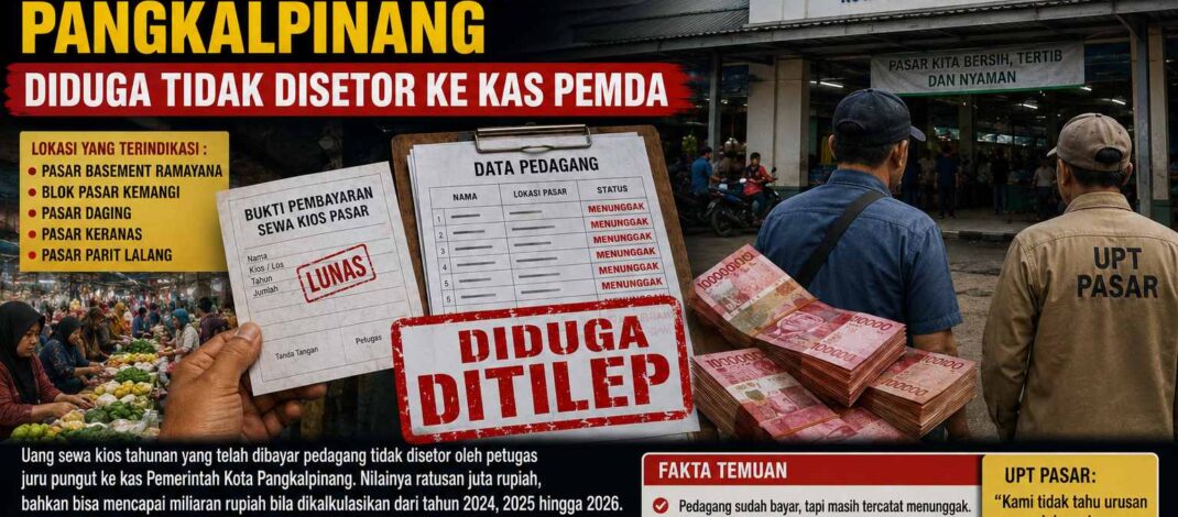 Wowww.. Ratusan Juta Uang Sewa Kios Pasar Pangkalpinang Diduga Kena Tilep