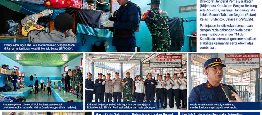 Gelar Razia Gabungan TNI-Polri, Rutan Mentok Dipastikan Steril Halinar dan Perkuat Penataan WBP