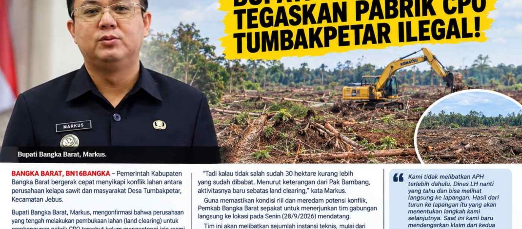 Nekat Babat 30 Hektare Lahan Tanpa Izin, Bupati Bangka Barat Tegaskan Pabrik CPO Tumbakpetar Ilegal!